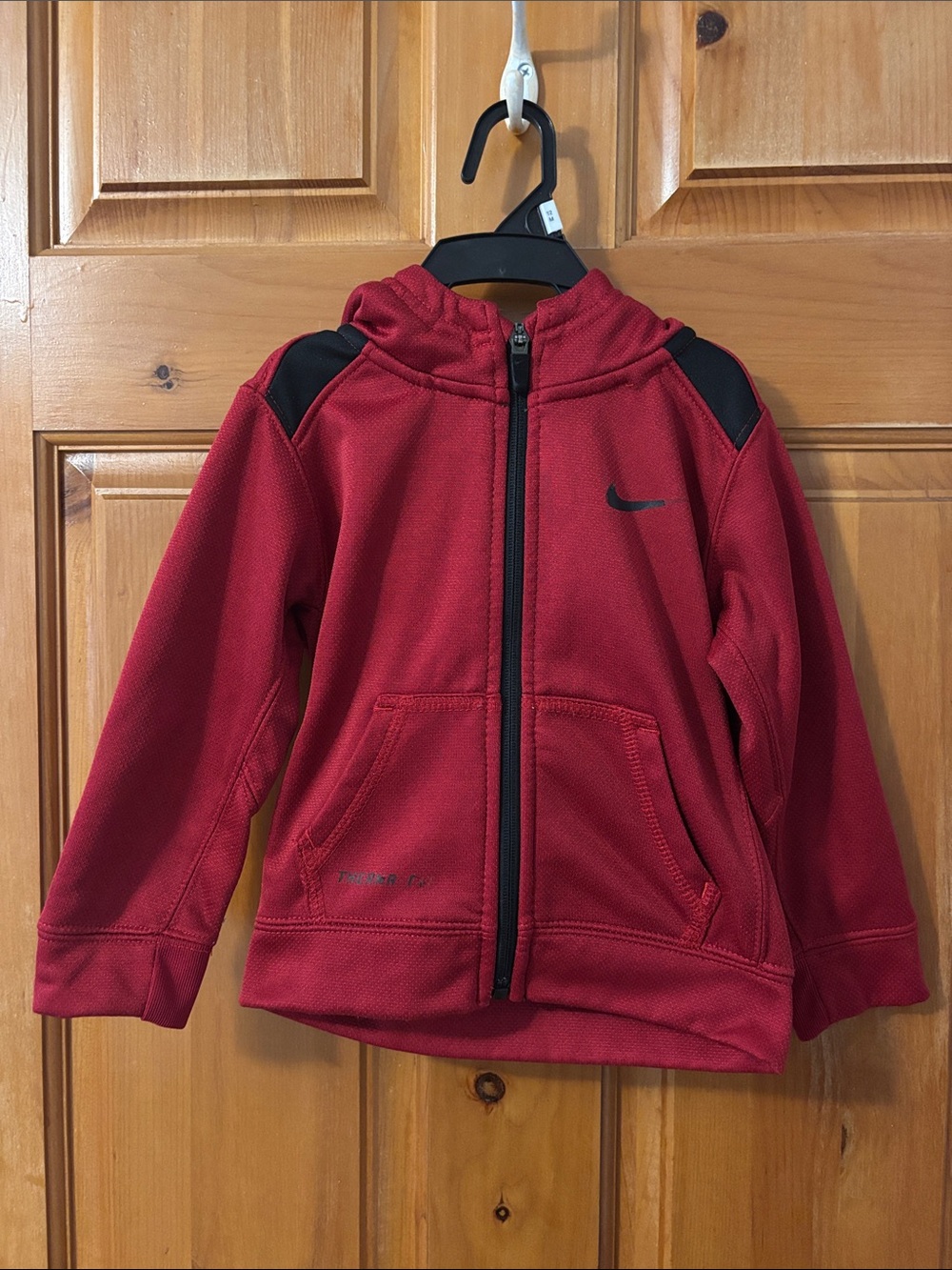 Nike Red Youth Full-Zip Hooded Jacket with Black Accents